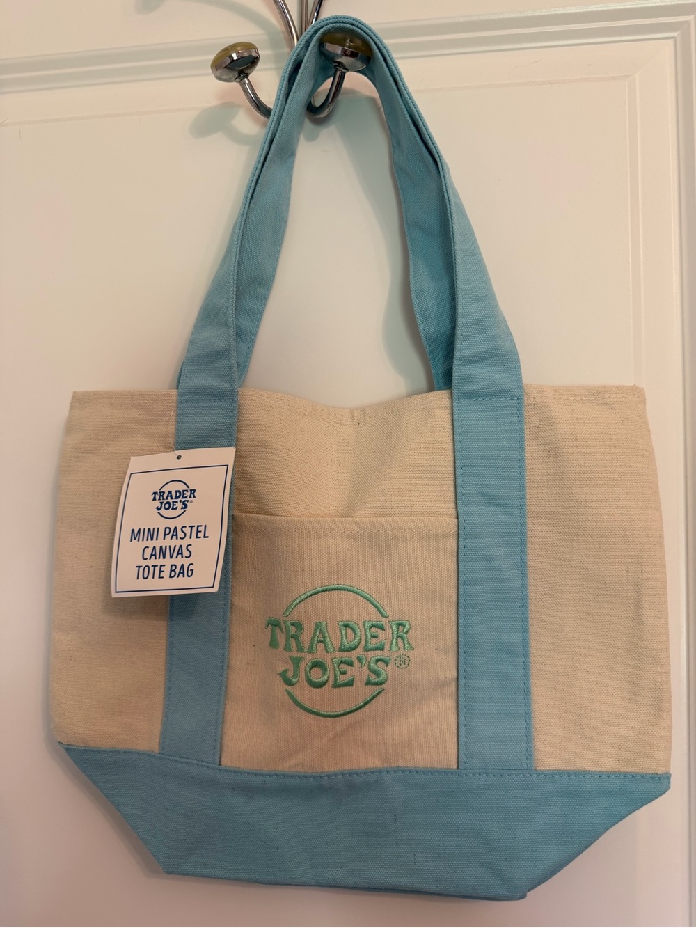 Trader Joe’s NWT Limited Edition 2025 Pastel Blue Mini Pastel Canvas Tote Bag -